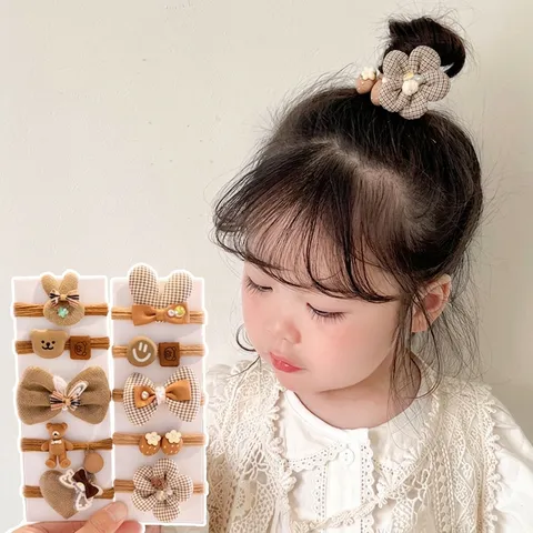 Élastique à Cheveux avec Nœud pour Filles Motif Floral Animal Mignon en Tissu Accessoires de Cheveux pour Enfants Décoration de Cheveux