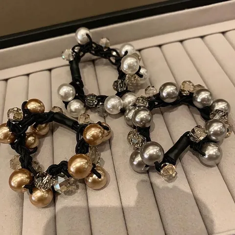 Women Dual Use Artificial Pearl Rhinestone Hair Tie Bracelet Elegant Elastic Hair Band Beads Scrunchie Bracelet For Hair Accessories