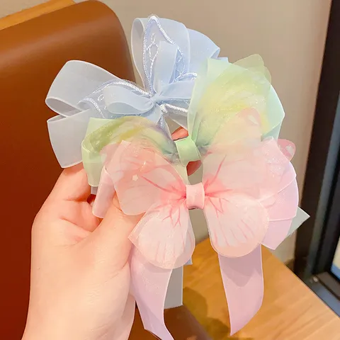 Pinza de Pelo para Niña Mariposa Lazo de Gasa de Seda Accesorio para el Pelo Estilo Hada Pinza de Moño para Niña Tocado de Mariposa Bordada