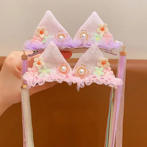 Kids Ancient Style Rabbit Ear Tassel Hair Clips Girls Ethereal Long Ribbon Hairpin Princess Hanfu Headwear Hair Accessories