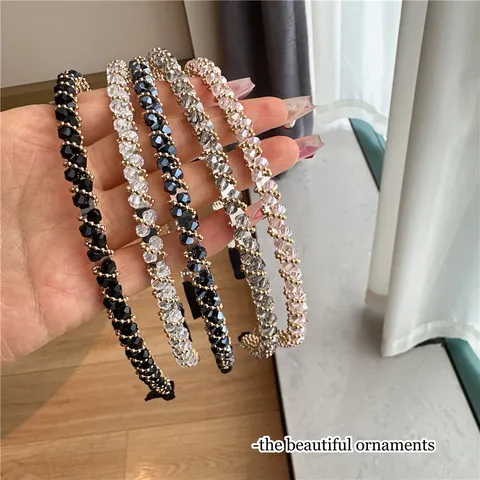 Damen Einfach Leichter Luxus Künstlicher Kristall Strass Schmaler Haarreif Handgefertigte Legierung Perlen Haarband Mode Haarschmuck