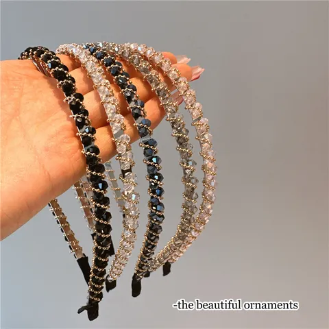 Damen Einfach Leichter Luxus Künstlicher Kristall Strass Schmaler Haarreif Handgefertigte Legierung Perlen Haarband Mode Haarschmuck