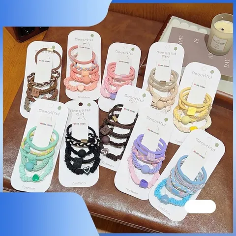 Premium Durable Thickened Elastic Hair Ties For Women Sweet Heart Smile Pattern Fabric Ponytail Hair Bands Hair Accessories Fashion Gift