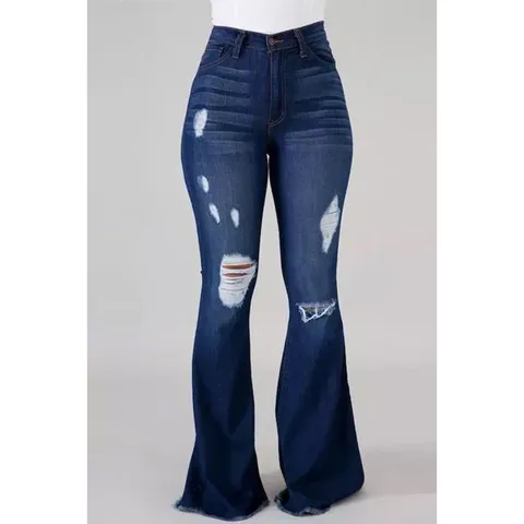 Women's High Waist Ripped Flare Jeans Casual Slim Fit Distressed Denim Pants