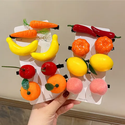 3D Simulation Fruit Vegetable Hair Clip For Women Kids Cute Strawberry Carrot Pepper Orange Peach Duckbill Hairpin Accessories