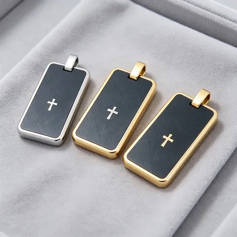 Pendentif Plaque Militaire Croix en Acier Inoxydable Vintage Hip Hop Brossé Carré Charme Pour Hommes Bijoux de Mode