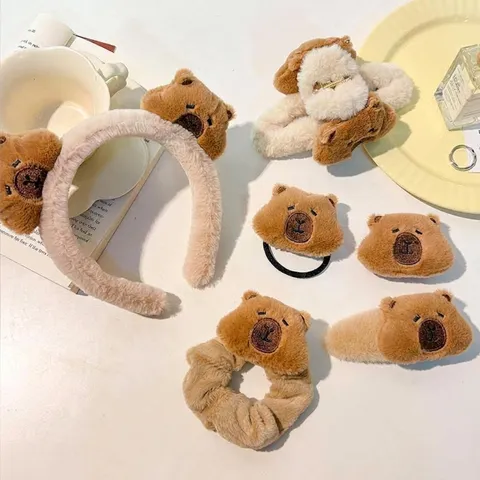 Capybara Plush Hair Accessories For Women Girls Cartoon Water Pig Hair Clips Hair Ties Scrunchies Plush Headband Cute Animal Styling Tools Gift