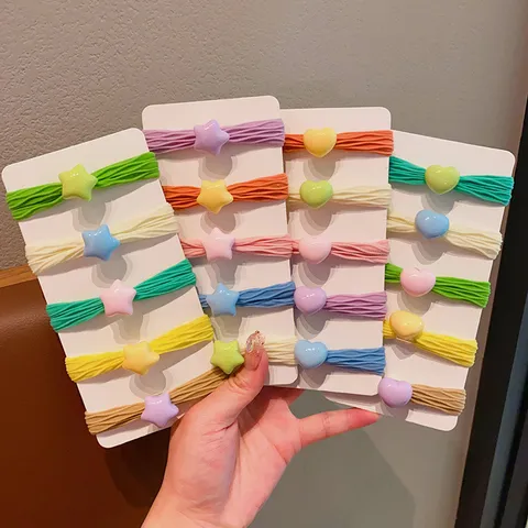 Elastici per Capelli Bambini Colori Caramella Alta Elasticità Senza Cuciture Porta Coda di Cavallo Carino Stella Cuore Decorativo Fasce per Capelli da Ragazza Accessori Quotidiani