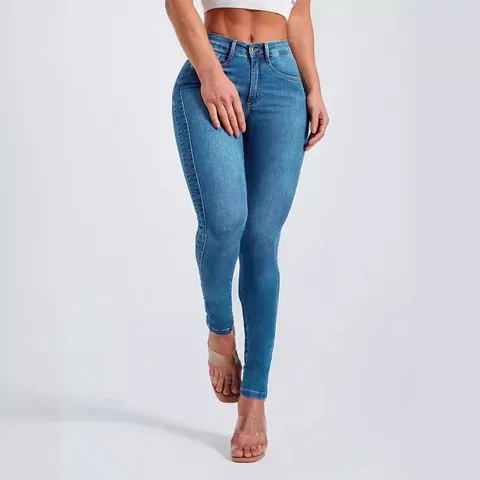 Women's High Waisted Slim Fit Stretch Denim Jeans Casual Skinny Long Pants Cotton Blend Solid Color Daily Wear