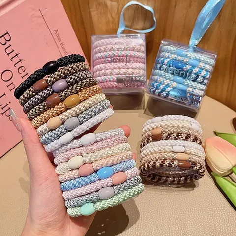 Women High Elastic Braided Hair Ties Set Colorful Resin Bead Hair Bands Boxed Ponytail Holder Hair Accessories