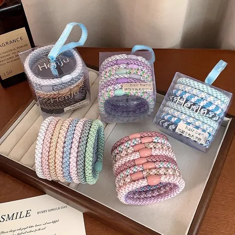 Women High Elastic Braided Hair Ties Set Colorful Resin Bead Hair Bands Boxed Ponytail Holder Hair Accessories