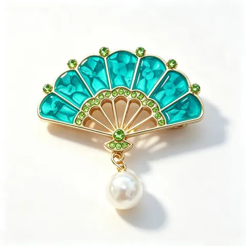 Elegant Chinese Style Fan Brooch Vintage Alloy Enamel Fan Shape Pin With Artificial Pearl Rhinestone Cheongsam Accessory Women Jewelry