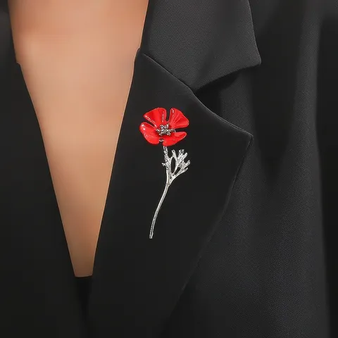 Vintage 3D Rote Emaille Blume Brosche Pin Damen Legierung Mohnblume Schal Schnalle Clip Mode Schmuck Geschenk Gold Silber Schwarz