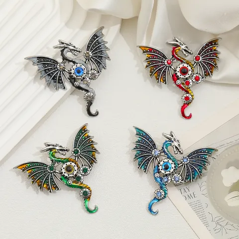 Spilla Drago Steampunk Vintage Per Donna Uomo Lega Di Zinco Strass Malocchio Ingranaggio Drago Volante Spilla Gotica Smalto Gioielli Accessori