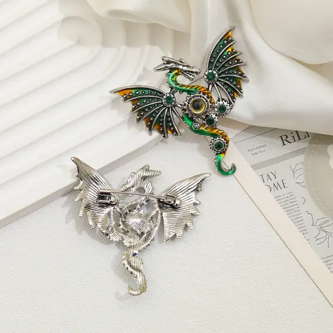 Spilla Drago Steampunk Vintage Per Donna Uomo Lega Di Zinco Strass Malocchio Ingranaggio Drago Volante Spilla Gotica Smalto Gioielli Accessori