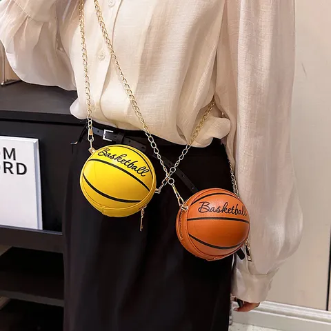 Mini Basketball Geformte PU Leder Umhängetasche Mode Rund Münzbörse Mit Goldener Kettenschultergurt Für Damen Kinder Täglich Lässig Party Zubehör