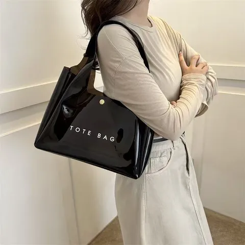 Μεγάλης Χωρητικότητας Διαφανής PVC Jelly Τσάντα Tote Αδιάβροχη Καλοκαιρινή Τσάντα Παραλίας Μόδα Γράμματα Εκτύπωση Τσάντα Ώμου για Γυναίκες Διακοπές