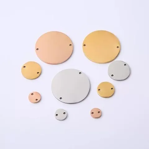 Pendentif Rond à Double Trou en Acier Inoxydable Poli Miroir Étiquette Vierge Accessoires de Fabrication de Bijoux DIY
