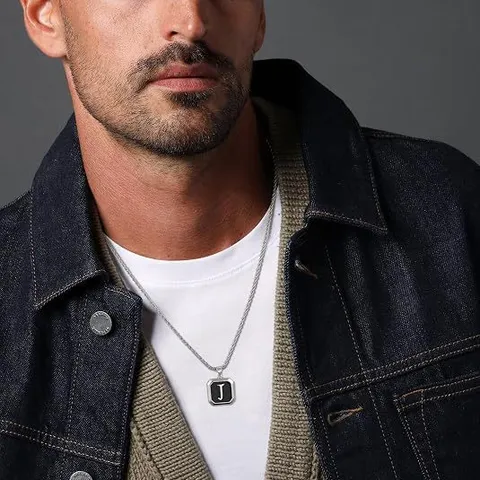 Collier Pendentif Lettre Carré en Acier Inoxydable Minimaliste Pour Hommes Femmes Mode Alphabet Initial Bijoux Cadeau