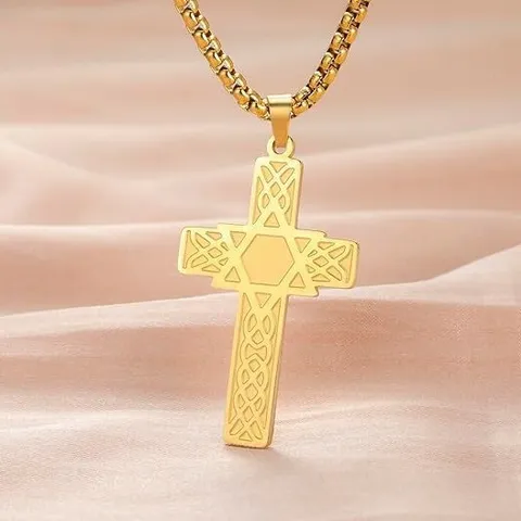 Men's Stainless Steel Cross Pendant Necklace Hip Hop Retro Geometric Cross Necklace Fashion Jewelry Accessories Gift