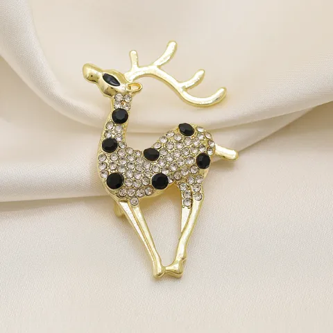 Süße Tier Cartoon Kleiner Hirsch Brosche Zinklegierung Vergoldet Strass Elch Brustnadel Für Weihnachtsfeier Damen Schmuck Zubehör