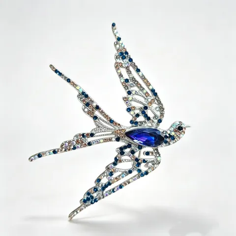 Elegant Zinc Alloy Swallow Brooch For Women Sparkling Multicolor Rhinestone Animal Bird Pin Accessories For Dress Suits Banquet Wedding Jewelry Gift