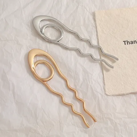 Minimalist Zinc Alloy U-Shaped Hair Stick For Women Wave Hammered Scallop Shell Hair Fork Retro Bun Hair Pin Accessory