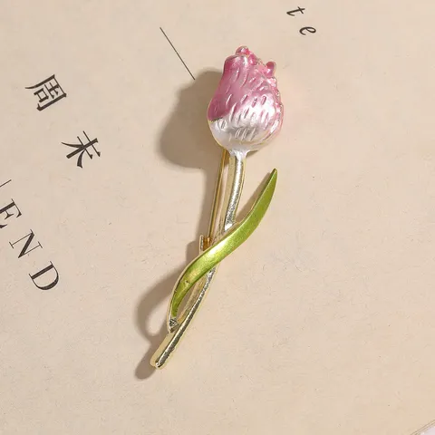 Fashion Pink Tulip Drip Oil Brooch For Women Alloy Rhinestone Floral Plant Design Clothing Corsage Accessory Elegant Lapel Pin