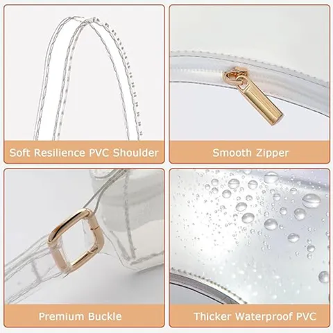 Fashion Transparent Jelly PVC Handbag Women Large Capacity Underarm Shoulder Bag Waterproof Thickened Clear Tote Bag Daily Accessory