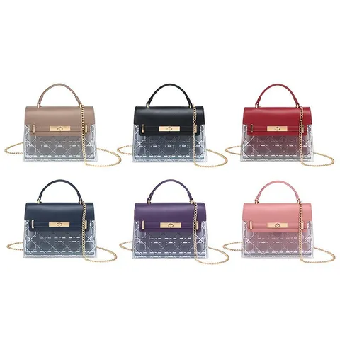 Women Vintage PU PVC Small Square Crossbody Bag Geometric Cannage Pattern Chain Shoulder Bag Retro Lock Handbag Fashion