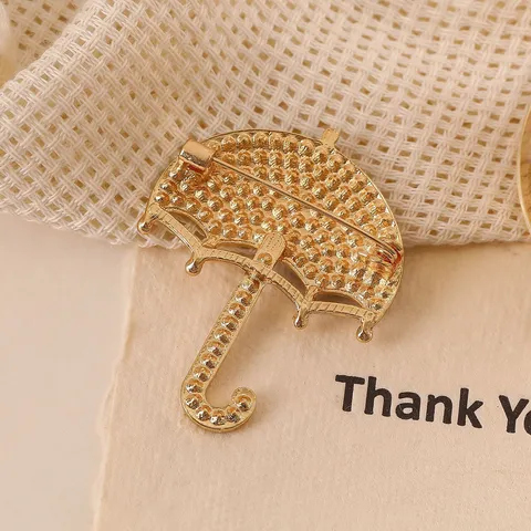 Vintage Alloy Rhinestone Umbrella Brooch For Women Artificial Pearl Retro Suit Lapel Pin Creative Fashion Jewelry Gift