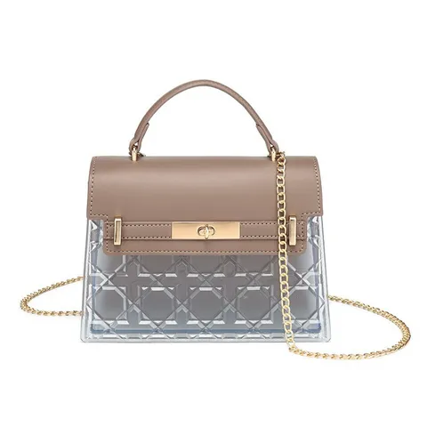 Women Vintage PU PVC Small Square Crossbody Bag Geometric Cannage Pattern Chain Shoulder Bag Retro Lock Handbag Fashion