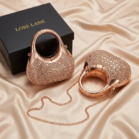 Elegante Bolso de Noche de Acrílico con Diamantes para Mujer Cartera de Mano Oro Plata Oro Rosa Bolso de Fiesta con Cadena