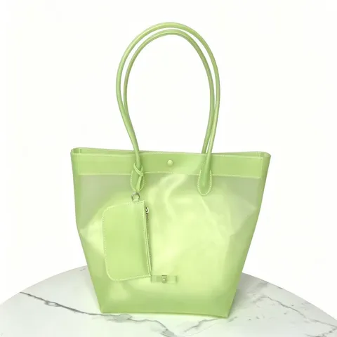 Women TPU Waterproof Jelly Tote Bag Large Capacity Transparent Shoulder Bag Minimalist Beach Vacation Commuter Sub-bag