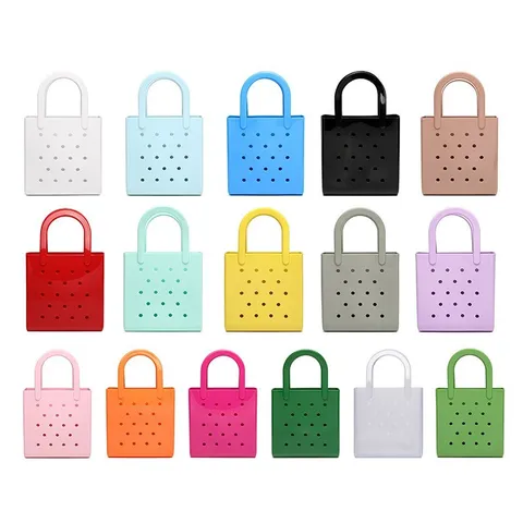 PVC Waterproof Large Capacity Perforated Beach Bag Minimalist Solid Color Jelly Handbag For Women Casual Travel Storage Tote