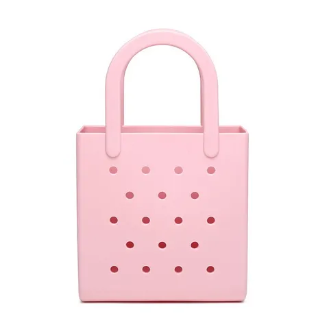 PVC Waterproof Large Capacity Perforated Beach Bag Minimalist Solid Color Jelly Handbag For Women Casual Travel Storage Tote