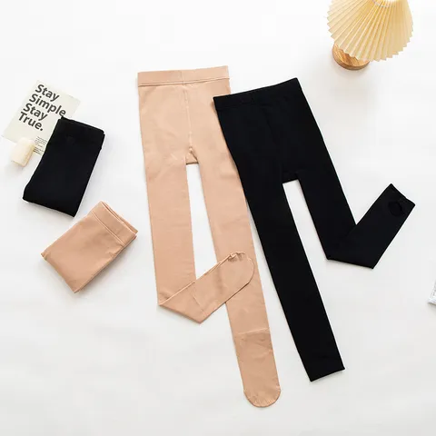 Women's Fleece Lined Tights Opaque Thermal Footed Stirrup Leggings High Waisted Slimming Skin Tone Black Winter Pantyhose