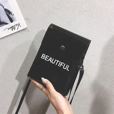 Women Transparent PVC Jelly Small Square Bag Street Trend Letter Print Mobile Phone Crossbody Bag With Adjustable Strap