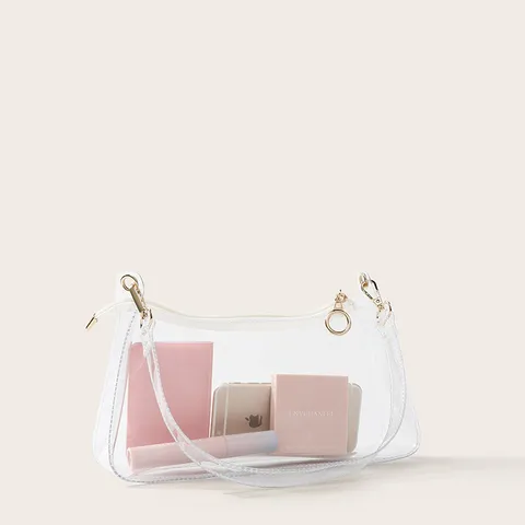 Dames Transparante PVC Jelly Okseltas Trendy Eenvoudige Heldere Schoudertas Met Gouden Hardware Witte Trim Mode Handtas