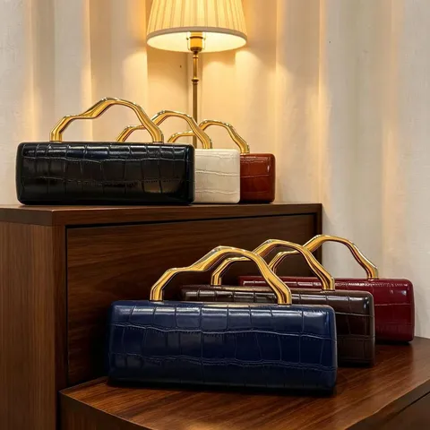 Retro Crocodile Pattern PU Leather Evening Clutch Bag With Wave Metal Handle For Women Banquet Party Wedding Shoulder Bag