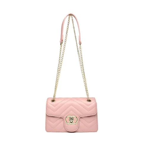 Fashion Women Quilted PU Leather Crossbody Bag Street Trend Chain Shoulder Square Bag With Metal Double Ring Buckle Gift