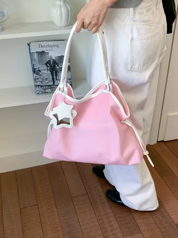 Korean Niche Design PVC Transparent Jelly Tote Bag Large Capacity Women Sweet Cool Shoulder Bag With Star Pendant Commute Underarm Bag