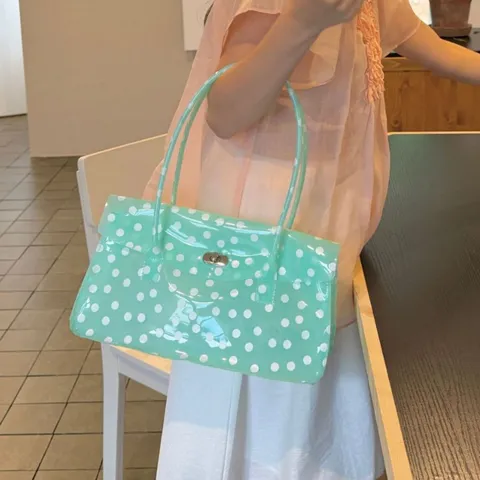 Women Polka Dot PVC Jelly Underarm Bag Small Fresh Style Single Shoulder Handbag With Metal Turn-Lock Casual Fashion Bag