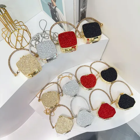Rhinestone Mini Box Clutch Evening Bag For Women Acrylic Crystal Heart Shape Party Banquet Handbag With Metal Chain Strap