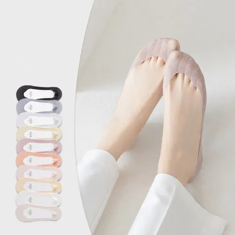Women's Thin Ice Silk Boat Socks Summer Breathable Invisible No Show Socks Pure Cotton Bottom Anti-Slip Low Cut Foot Socks