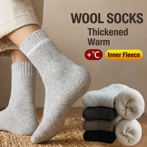 Calcetines de Lana Gruesa Térmica de Invierno para Hombre Casual Media Caña Clima Frío Calcetines de Rizo Cálidos Uso Diario