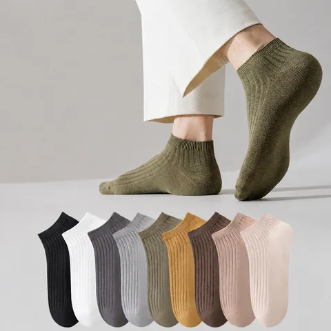 Men's Casual Solid Color Short Socks Breathable Cotton Summer Thin Business Short Tube Socks Comfortable Athletic Socks