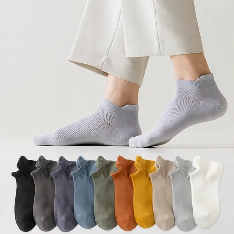 Men's Casual Cotton Blend Boat Socks Breathable Mesh Short Socks Solid Color Anti Odor Sweat Absorbent Summer