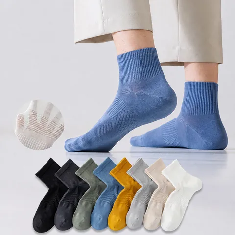 Men's Summer Thin Short Socks Pure Cotton Breathable Mesh Anti-Odour Sweat-Absorbent Casual Business Short Tube Socks