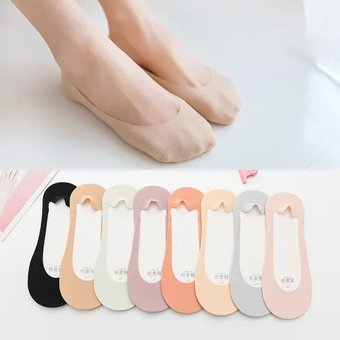 Women's Invisible Boat Socks Thin Ice Silk Cotton Bottom Non-Slip Shallow Cut Low Socks